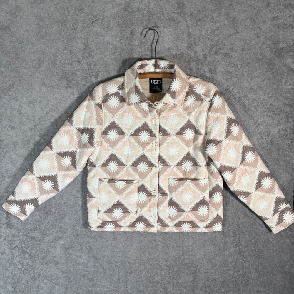UGG Womens U Sun Shirt Jacket Quilted Chore Jacket Pink Geometric Sunburst XXS